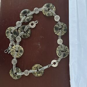 Chico’s Women’s Faux Snakeskin Belt with Silvertone Chain Accent Fashion Belt